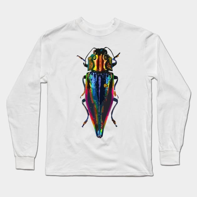 Raindow Metallic Jewel Beetle Digital Painting Long Sleeve T-Shirt by gktb